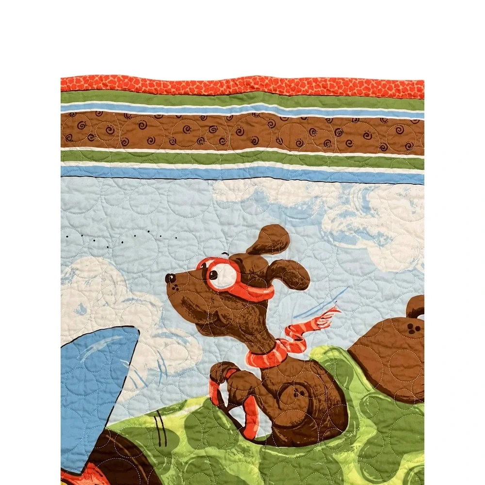 Handmade Dog Airplane Quilt 39x33 Aviator Puppy Nursery Wall Hanging Throw